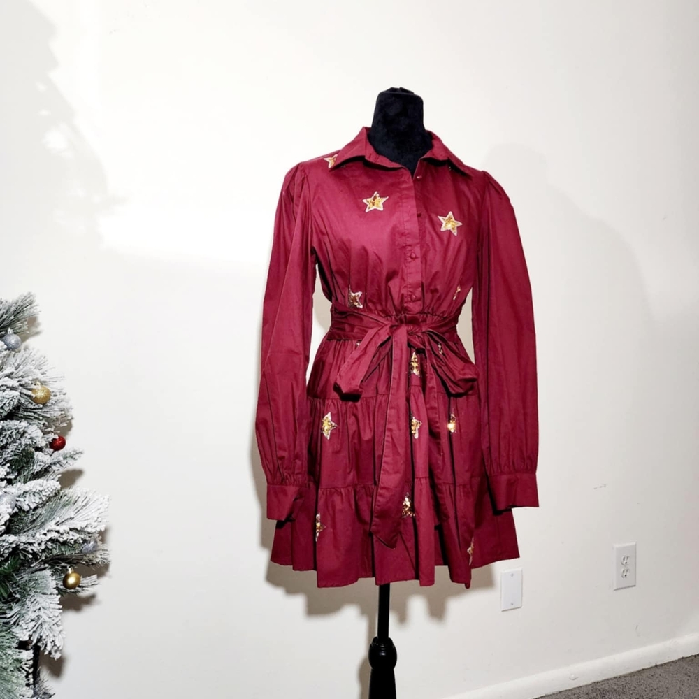 Burgundi Star Embellished Mini Dress